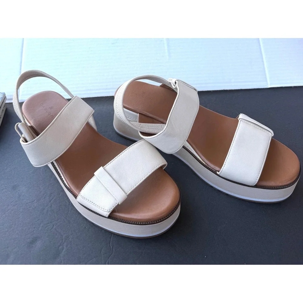 NWOT‎ Caslon Briana Slingback Cream Leather Platform Wide Strap Sandals Sz 11M